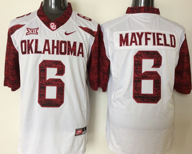 Men Oklahoma Sooners #6 Mayfield White Nike 2025 NCAA Jersey style 1->ncaa teams->NCAA Jersey